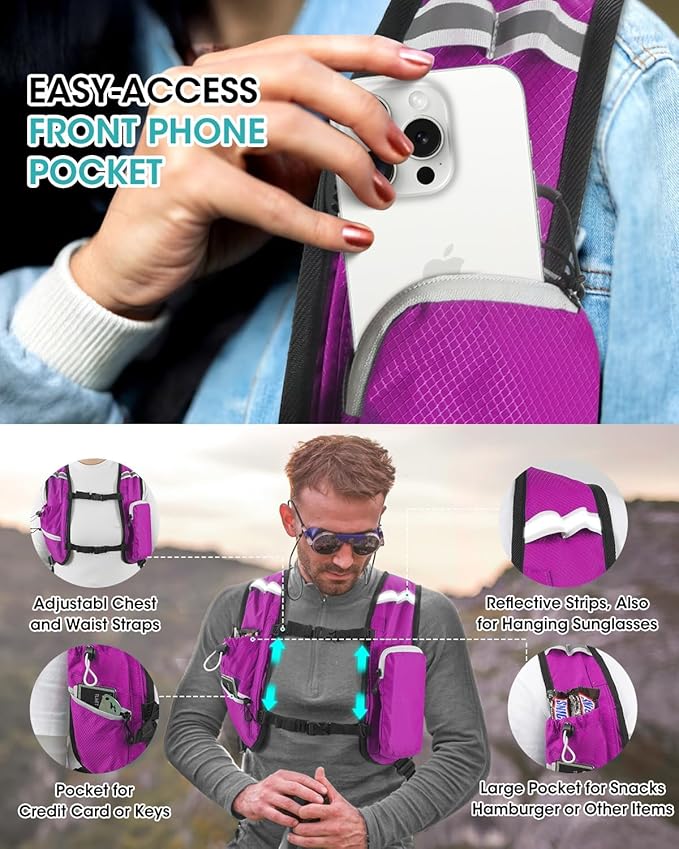 Small Hiking Backpack with Front Phone Holder, Packable Back pack with Chest and Waist Strap, Lightweight Daypack for Women Men