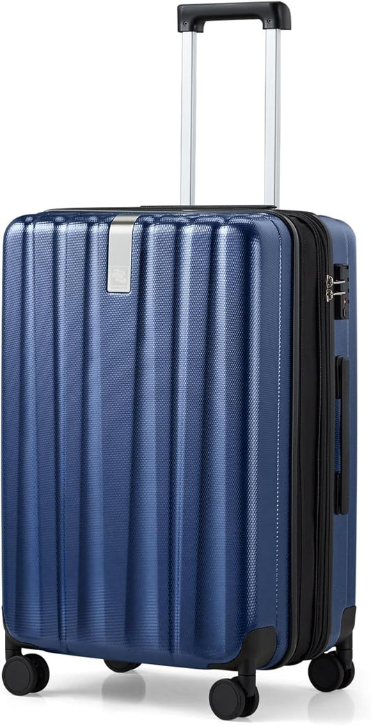Hanke 24 Inch Expandable Checked Luggage Lightweight PC Hard Case Luggage Suitcases with Wheels Travel Luggage Rolling Large Suitcase Travel Luggage Bag for Go to University.(Dark Blue)