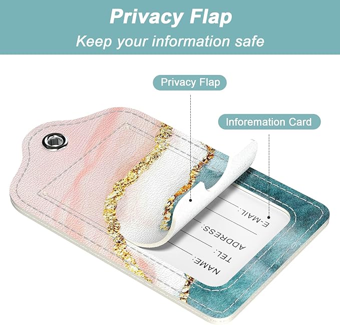 Rimilak 3 Pcs PU Leather Luggage Tags for Suitcase, Travel Cruise Luggage Tag with Privacy Flap, Name ID Label and Metal Loop for Women Men Baggage Handbag School Bag Backpack, Beach
