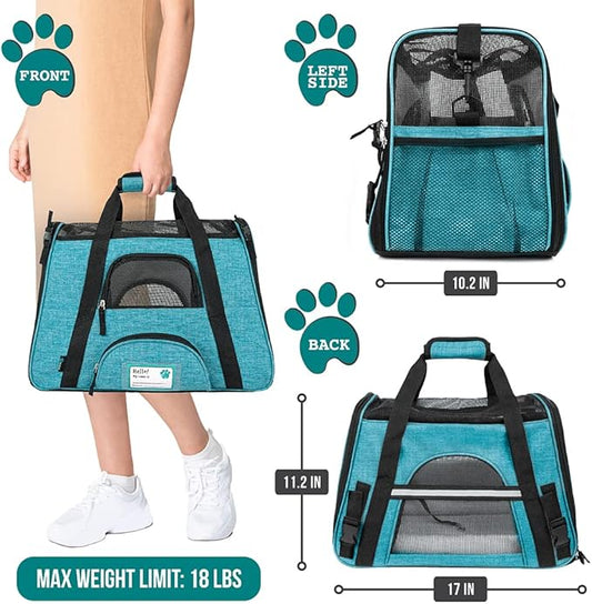 PetAmi Airline Approved Pet Carrier for Cat, Soft Sided Dog Carrier for Small Dog, Cat Travel Supplies Accessories Indoor Cat, Ventilated Pet Carrying Bag Medium Large Kitten Puppy, Small Heather Blue