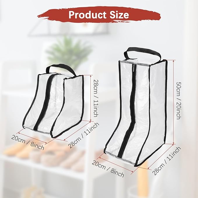 Boot Storage Bags [4PCS] - Plastic Tall Short Boot Carry Bags Clear Shoe Bags with Handle for Travel & Daily Use - [Black] Waterproof & DustProof Boot Bags for Cowboy Boots