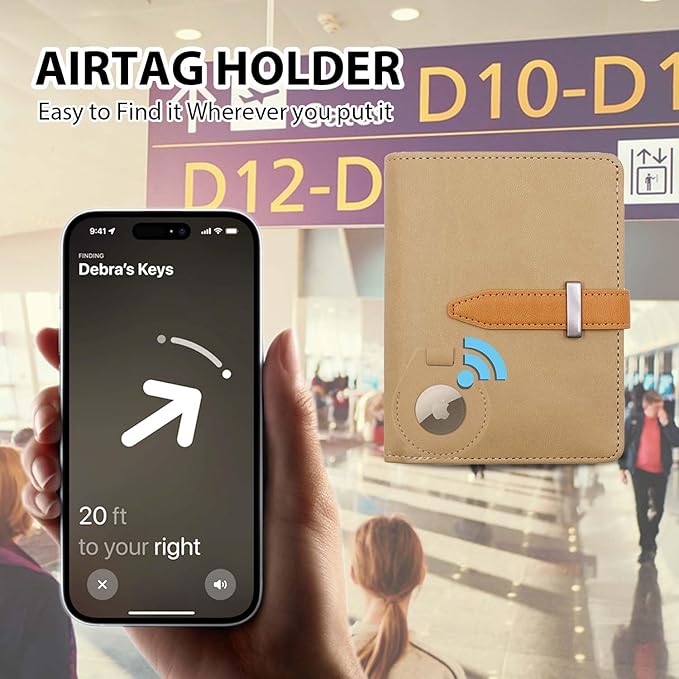 Passport Holder with Airtag for Women/Men,Airtag Passport Wallet for Travel,Cute Passport Holder Rfid Blocking,Travel Wallet for Cards Passport Cover Case (khaki)