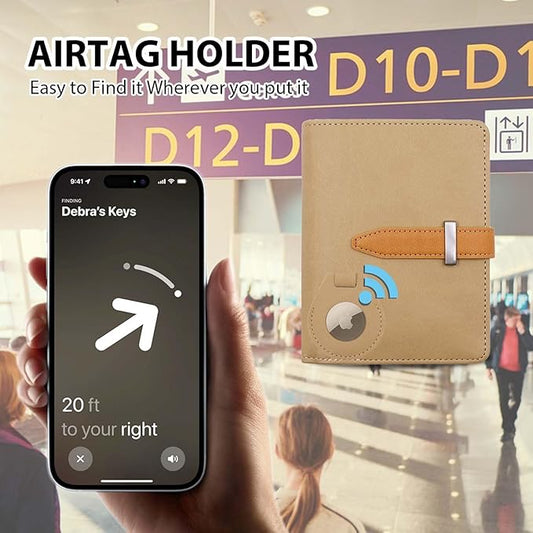 Passport Holder with Airtag for Women/Men,Airtag Passport Wallet for Travel,Cute Passport Holder Rfid Blocking,Travel Wallet for Cards Passport Cover Case (khaki)
