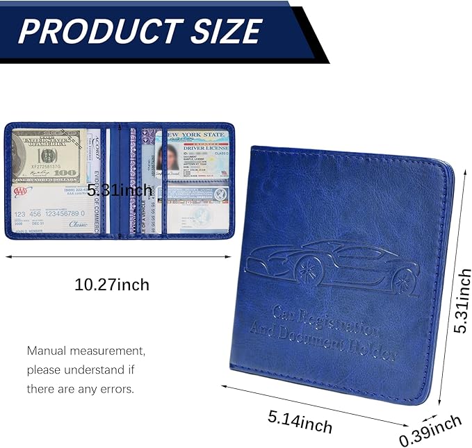 2-Pack Car Registration and Insurance Holder, Car Organization Vehicle Document Organizer with Magnetic Closure for Cards, License in Glove Box, Dark Blue