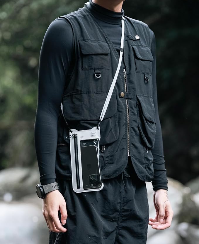 bitplay AquaSeal IPX8 Waterproof Phone Pouch, Outdoor Dry Bag with Adjustable Lanyard for Universal Phone Case, Cement Grey