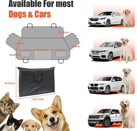 Egles Dog Car Seat Cover Backseat Protector Hard Bottom Extender for Large Dogs, 600D Waterproof Scratch Proof Nonslip Quick Install with Foldable Bag, Pet Hammock for SUV Truck Sedan