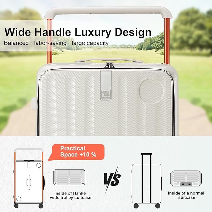 Hanke Multifunctional 26 Inch Checked Luggage Hard Shell Suitcases with Wheels Travel Trunk Style Luggage Large Rolling Suitcase for Women Men(Ivory White)
