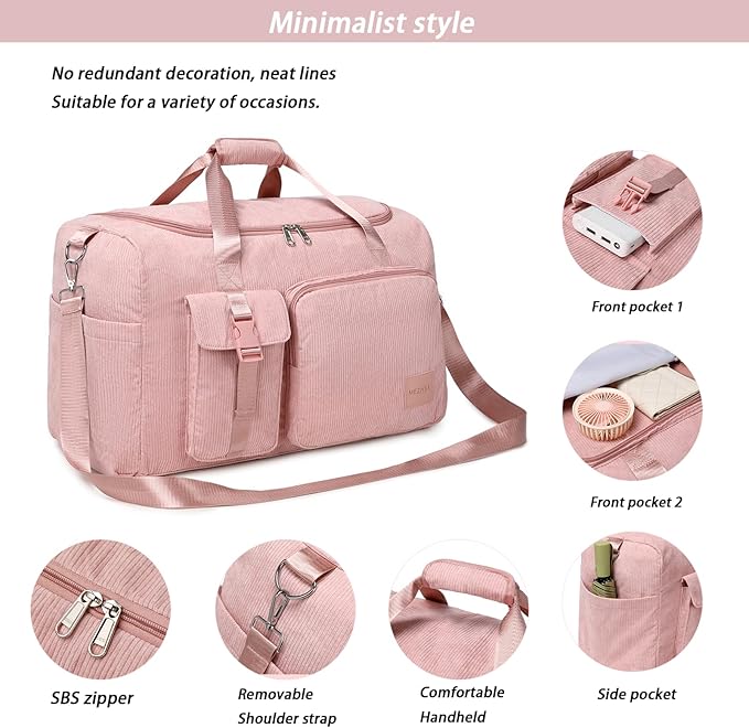 Girls Duffle Bag Woman Corduroy Travel Bag Kids Sports Duffel Bags With Shoe Compartment Wet Pocket (pink)