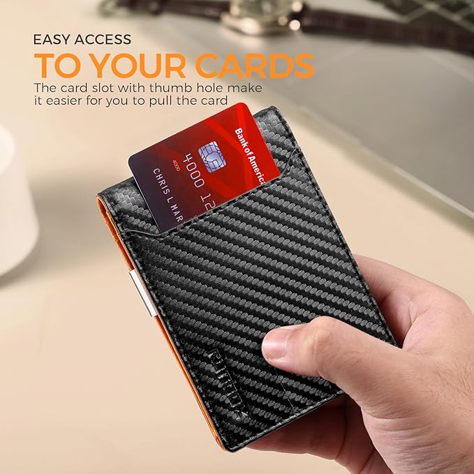 RUNBOX Slim Wallets for Men - Leather Money Clip Mens Wallet - RFID Blocking Front Pocket Bifold Wallet - Thin Credit Card Holder with Gift Box