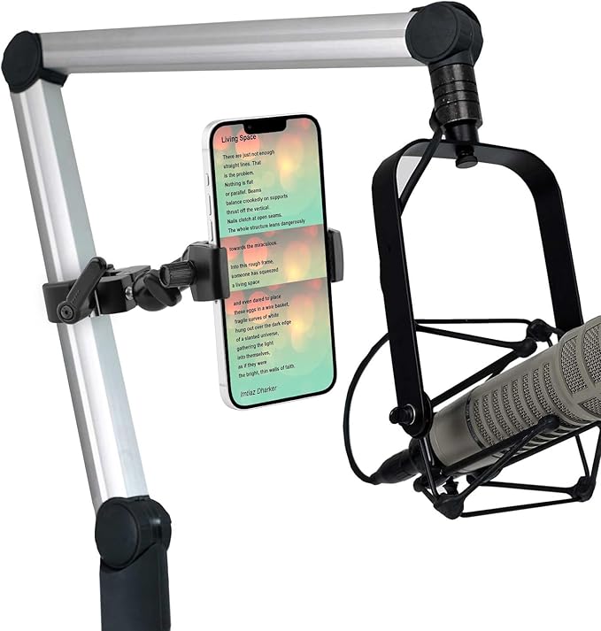 Phone Holder Clamp Mount for Treadmill/Spin Bike/Baby Stroller/Golf Cart/Music Stand/Microphone Stand/Handlebar,Compatible with 3.5~7.5" iPhone/Smartphone,360°Adjustable Aluminum Alloy Mount