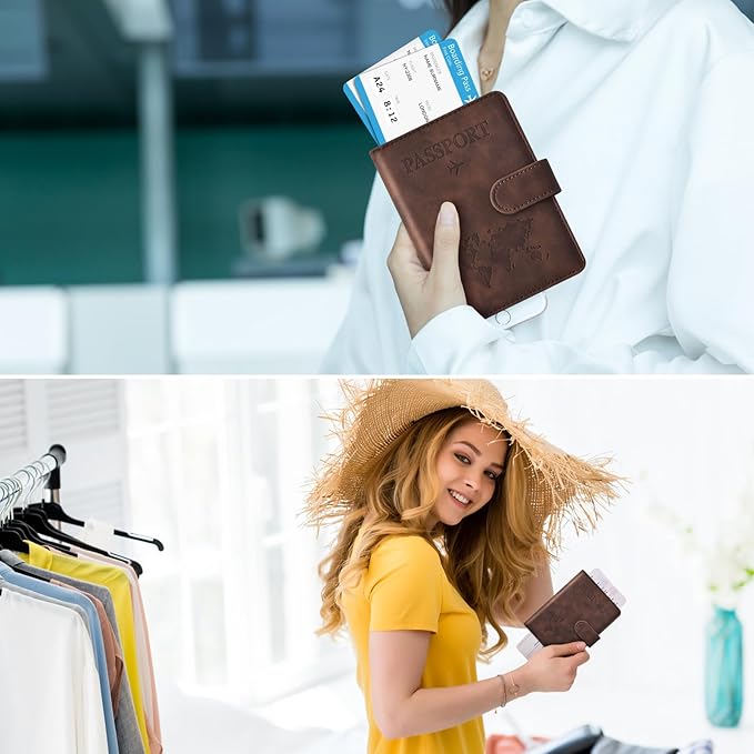 Eoehro Passport Holder for Travel Essentials, Passport Wallet Cover Case for Travel Must Haves Accessories,Passport Book Holders for Women and Men(coffee)