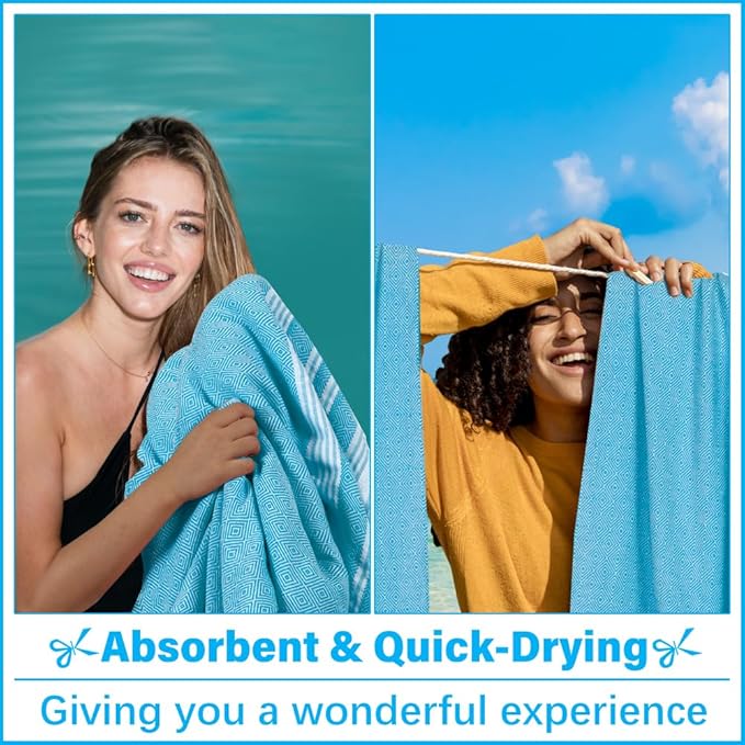 Thin Turkish Beach Towel Lightweight Soft Cotton Extra Large XL Oversized Sand Free Sandproof Absorbent Quick Dry Towels Cloud Bath Pool Travel Compact Essentials Accessories for Adult Gifts