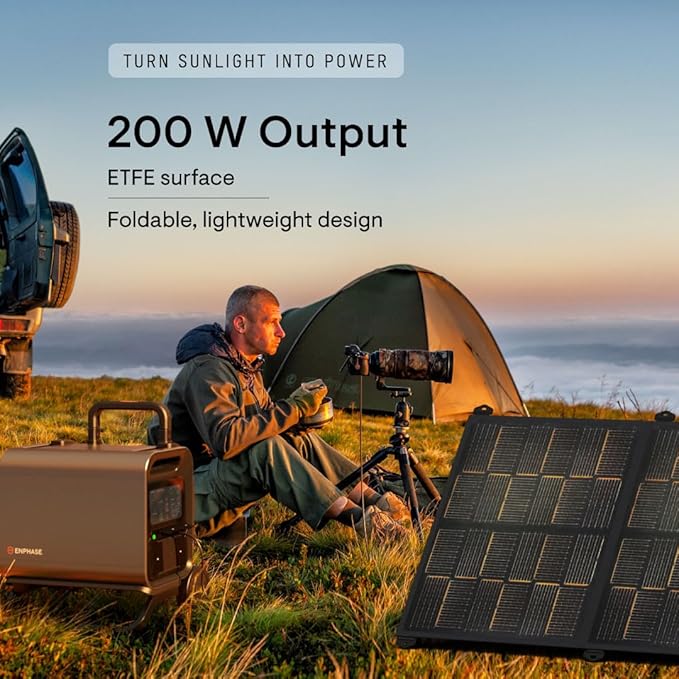Enphase IQ PowerPack 1500 Advanced Portable Power Station with 200W Solar Panel and Cart, Generator with microinverter technology for home backup, camping, RVs