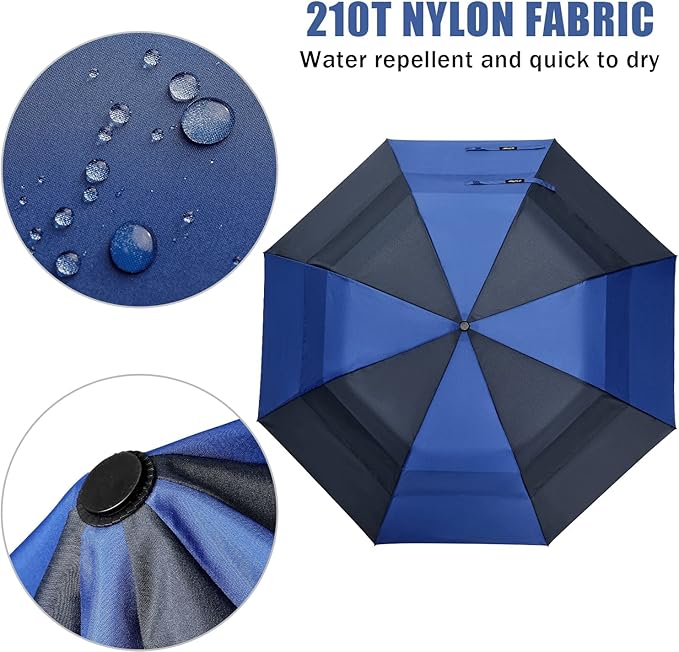 G4Free 62inch Portable Golf Umbrella Automatic Open Large Oversize Vented Double Canopy Windproof Waterproof Sport Umbrellas(Blue/Navy)