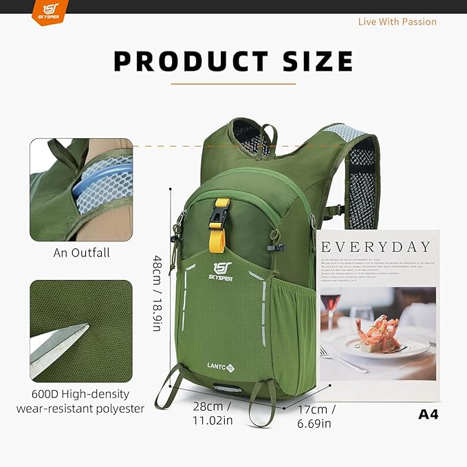 SKYSPER Small Hiking Backpack - 25L Travel Daypack Lightweight Bag Water Resistant Hiking Backpacks for Women Men