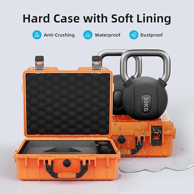 Orange Starlink Mini Case, Hard Waterproof Travel Case for Star Link Mini with Molded Foam for Accessories, Lockable Storage Bag