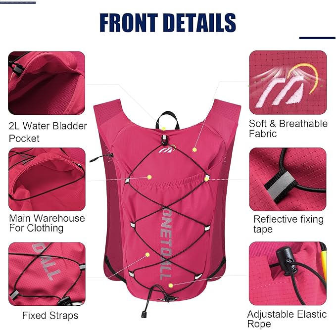 Running Vest for Women & Men, 6L Hydration Backpack with 2L Water Bladder, Lightweight Water Backpack for Trail Running, Marathon, Hiking, Cycling, Jogging, Adjustable Fit