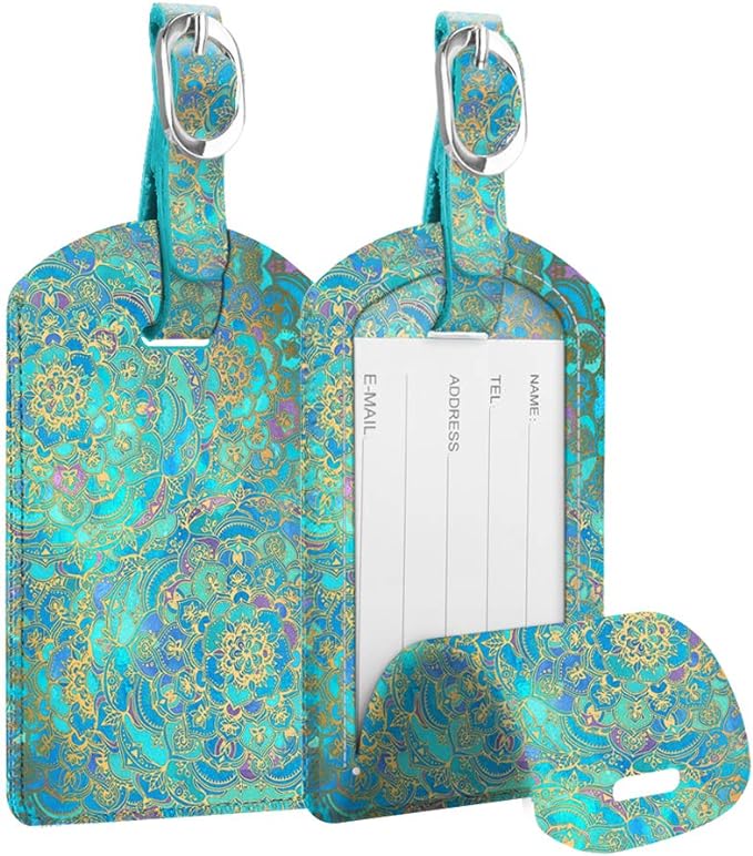 FINTIE 2 Pack Luggage Tags, Leather Name ID Labels with Privacy Cover for Travel Bag Suitcase, Theme - Shades of Blue