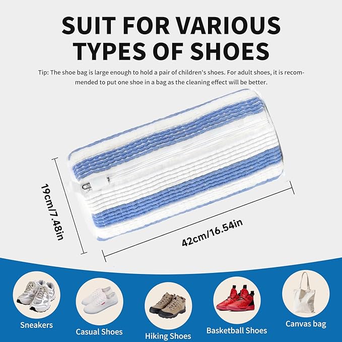 2Pcs Professional Shoe Washing Machine Bag, 360° Deep Clean and Protection for Sneakers, Tennis, Casual Shoes, Durable Shoe Laundry Bag for Washer and Dryer, Shoes Washing Bag for Any Size