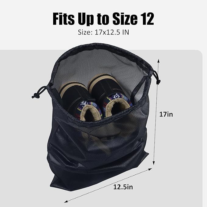 Gloppie Shoe Bags for Travel, (2-Pack) Shoe Storage Bag with Drawstring, Packing Organizer for Sneakers, Gym, Luggage, Closet, Weekender Overnight Travel Essentials, Grey