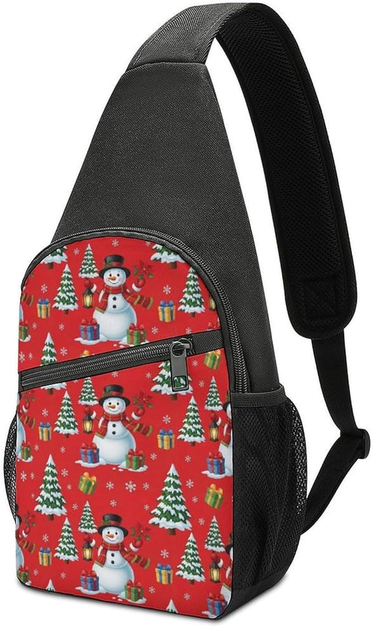 SWEET TANG Unisex Unique Chest Bag Gym Sack Fashion Sling Shoulder Backpack Outdoor Sports Daypack Merry Christmas Snowman, Multipurpose Adjustable Bag for Daily Use