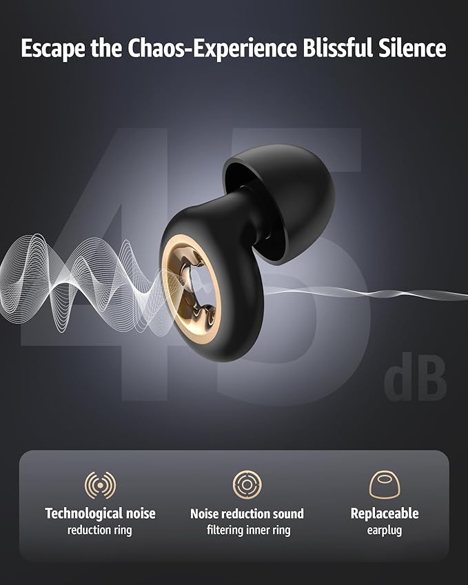 Ear Plugs for Sleeping 45DB Noise Cancelling: Ultra-Comfy Reusable Noise-Reducing Earplugs for Concerts & Travel & Snoring-Silicone Hearing Protection Earbuds with 8 Eartips - Black