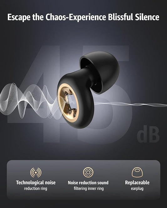 Ear Plugs for Sleeping 45DB Noise Cancelling: Ultra-Comfy Reusable Noise-Reducing Earplugs for Concerts & Travel & Snoring-Silicone Hearing Protection Earbuds with 8 Eartips - Black