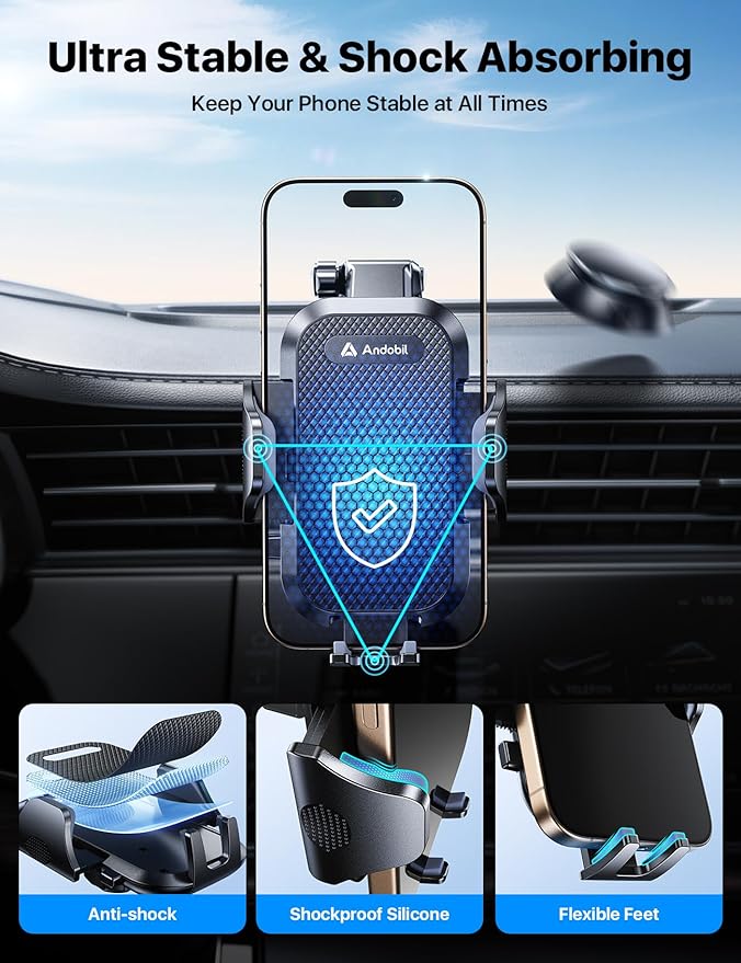 andobil 2026 Military-Grade Car Phone Holder [Upgraded Strongest Suction & Clip] Phone Holders for Your Car, Dashboard Windshield Vent Car Phone Mount for iPhone 17 Pro Max 16 15 14 13 12 Android