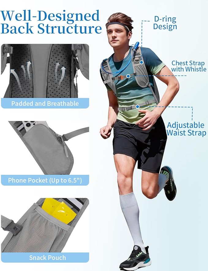 Hydration Backpack with 2L Water Bladder, Hiking Water Backpack for Men Women with Phone Pocket and Helmet Holder