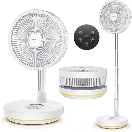 Primevolve Portable Rechargeable Oscillating Fan, Battery Operated Fan Adjustable Height, USB Home Office Outdoor Camping Travel, White 10"