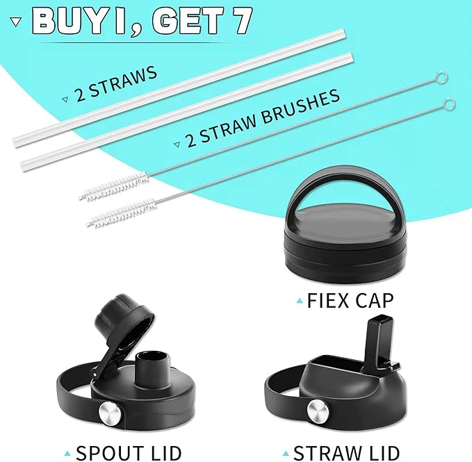 HYDROWION 32oz Water Bottle, Double Wall Vacuum Stainless Steel Insulated Water Flask with Straw Lid, Spout Lid and Flex Cap(Cold for 48 Hrs, Hot for 24 Hrs), Leakproof Travel Thermo Mug, Black&Grey