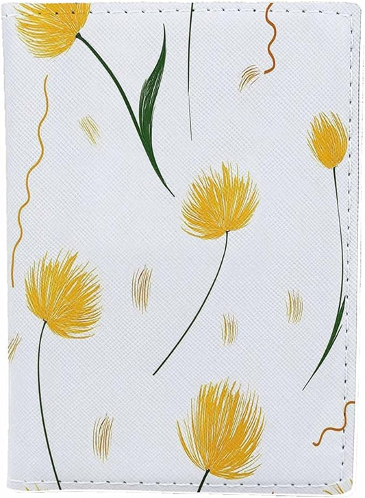 Dandelion Passport Holder for Travel Yellow Petals Fluttering Fresh Simple PU Leather Passport Cover Wallet Cute Passport Card Holder for Women and Men