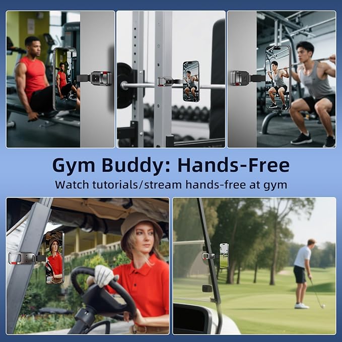 Magnetic Phone Mount for MagSafe, Maglock Tripod Adapter Magnet Golf Gym Workout Stand Metal Carabiner Dual Holder with 1/4 Screw Hole, for iPhone 16 15 14 13 12 Series Foldable Portable Accessories