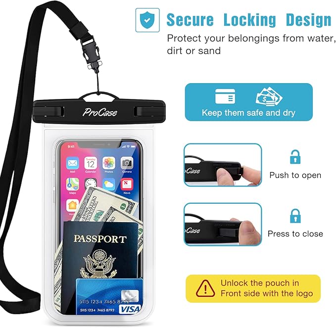 ProCase 2 Pack Waterproof Phone Pouch Case, 7" Universal Underwater Cellphone Dry Bag for iPhone 17 Air 16 15 14 13 Pro Plus Max 12 11, Galaxy S24 S23 S22 Ultra Pixel -Clear