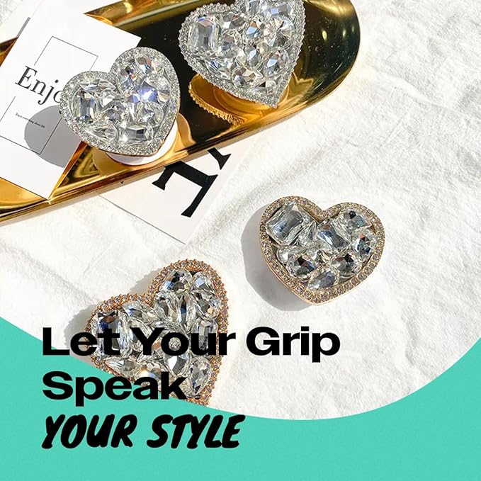 OnTheGrip Cute Cubic Diamond Heart Shape Design Collapsible Expandible Mobile Phone Grip Stand Holder for Smartphone Tablet Cell Phone Accessory (Gold Big)