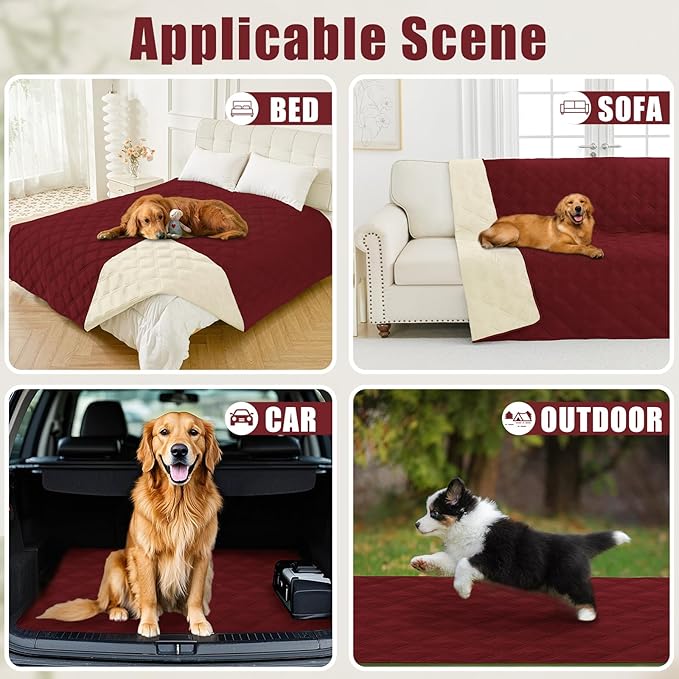 Smiry Waterproof Dog Bed Cover Blanket 68x82, Soft Reversible Pet Blanket, Washable Leakproof Cats Dogs Couch Cover for Sofa, Couch, Furniture, Lattice, Wine Red/Beige