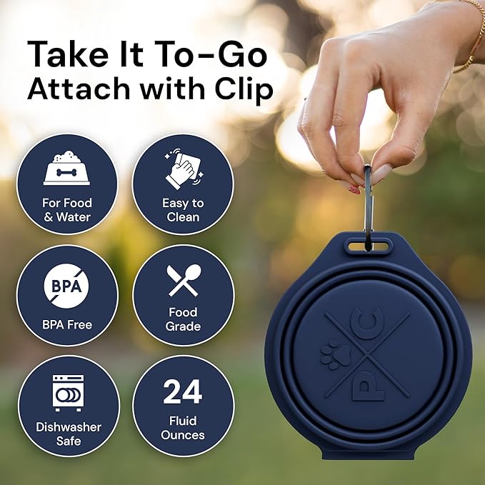 Pup Culture Dual Collapsible Dog Bowls | Silicone Travel Water Bowl for Dogs | Food Grade, No Plastic Rim, Portable Dog Bowl for Food and Water - Easy to Clean | BPA Free and Safe for Your Pup-Navy