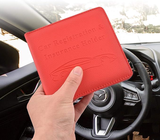Cacturism Car Registration and Insurance Holder, Vehicle Glove Box Car Organizer Men Women Wallet Accessories Case for Cards, Essential Document, Driver License, Red