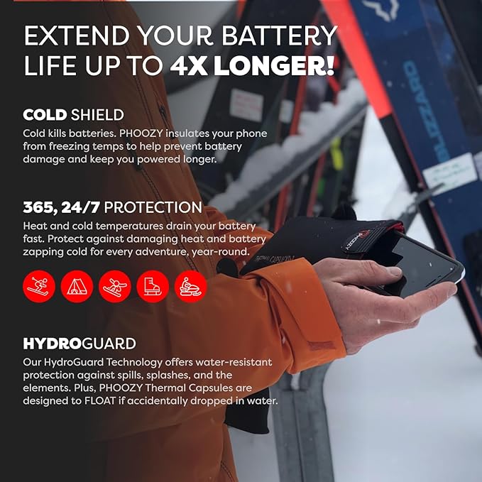 PHOOZY XP3 Ultra-Durable Thermal Phone Case for Extreme Cold | Insulated Phone Case Extends Battery Life 4X | Snowboard & Ski Gear | As Seen on Shark Tank | Medium - Black