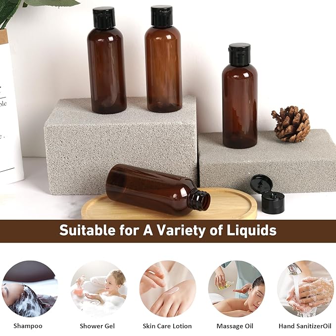 Travel Bottles for Toiletries 3.4oz 4 Pack TSA Approved Leak-Proof Travel Size Containers Squeezable Empty Plastic Toiletry Bottles for Shampoo, Conditioner, Body Wash (Brown)
