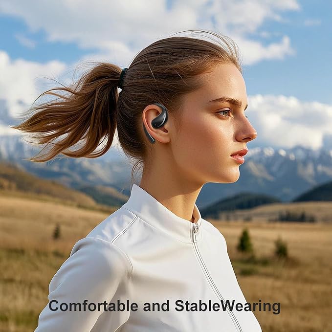 Open Ear Clip Wireless Earbuds Bone Conduction Headphones, Bluetooth 5.4, Open Ear Design for Running Fitness,Office，Built-in Mic, IPX7 Waterproof, LED Display Charging Case,Ear Hooks Ear Buds
