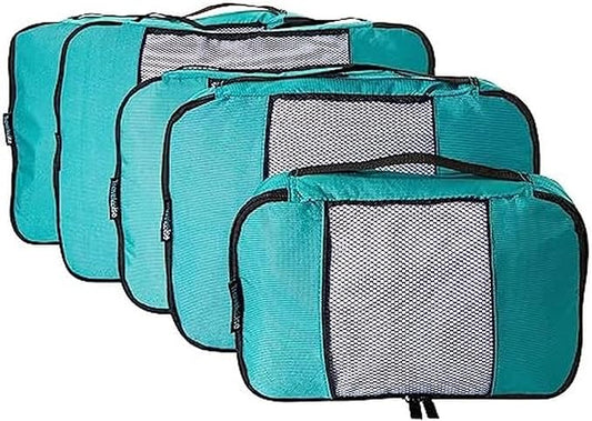 TravelWise Luggage Packing Organization Cubes 5 Pack, Teal, 2 Small, 2 Medium, 1 Large (TWPC-24)