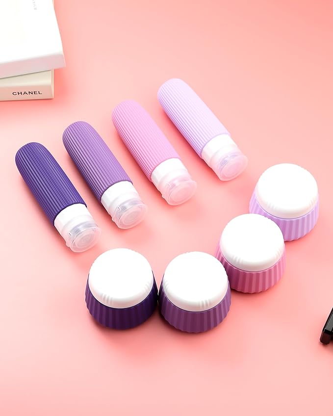 Travel Bottles 8 Pack, TSA Approved 3 oz Toiletries Containers, Leak Proof Silicone Squeezable Essentials Jars with Clear Bag