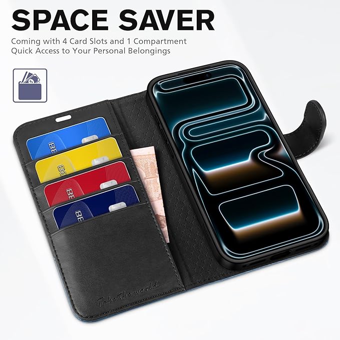 TUCCH Case Wallet for iPhone 17 Pro Max (6.9") 2025, Stand, RFID Blocking, 4 Card Holder, TPU Shockproof Inner Shell, PU Leather, Magnetic Closure Folio Protective Cover, Blue & Lake Blue