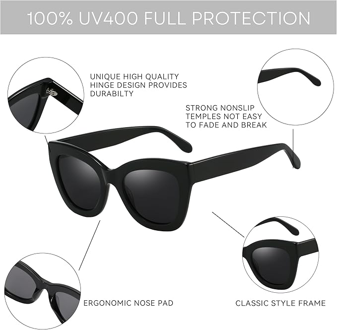 ZENOTTIC Retro Polarized Sunglasses Women - Oversized Cat Eye Trendy Glasses UV Protection - for Beach,Hiking,Party ZS6243