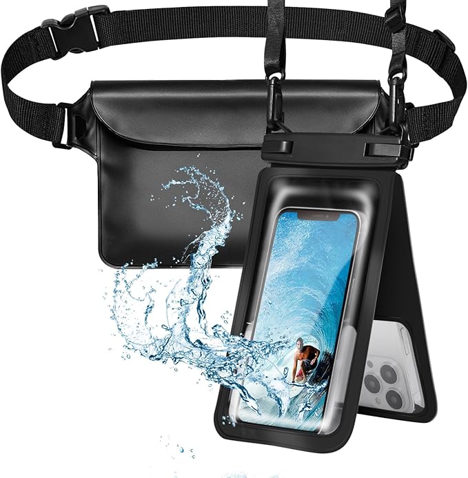 Waterproof Phone Pouch,Dual Space Waterproof Lanyard Phone Case,Waterproofs Phone Case，Fanny Pack，Suitable for all mobile phones，Comfortable Calls Sealed Touchable Face Recognition（2PCS)