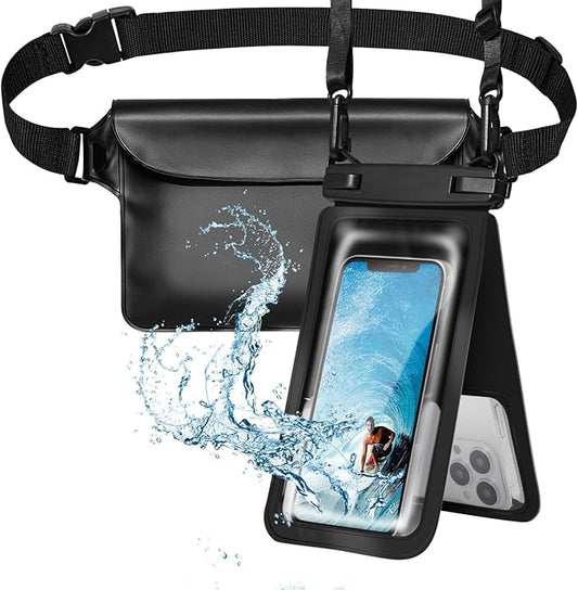 Waterproof Phone Pouch,Dual Space Waterproof Lanyard Phone Case,Waterproofs Phone Case，Fanny Pack，Suitable for all mobile phones，Comfortable Calls Sealed Touchable Face Recognition（2PCS)