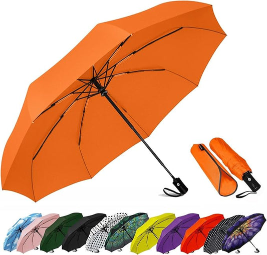 SIEPASA Windproof Travel Compact Umbrella-Automatic Umbrellas for Rain-Compact Folding Umbrella, Travel Umbrella Compact, Small Portable Windproof Umbrellas for Men Women Teenage. (Orange)