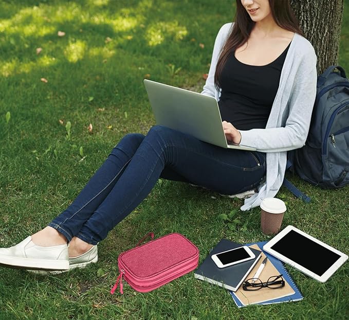 Electronic Organizer Travel Case Storage Bag, Universal Electronics Accessories Case Portable Travel Bag for Women, Cable, Cord, Charger, Phone, Power Bank, Earphone (Rose Red, Large)