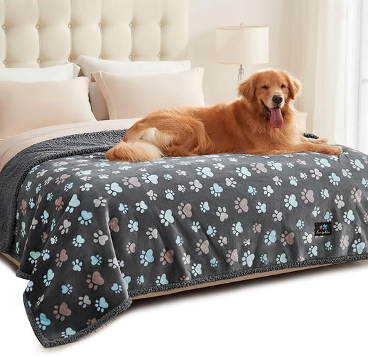Luciphia Waterproof Pet Blankets for Couch Sofa Bed Cover Liquid Pee Proof Washable Soft Fluffy Large Dog Blanket Reversible Furniture Protection Grey Paw Thicken X-Large（85" x 57"）